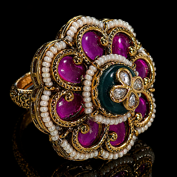 Ornate ring with purple gemstones