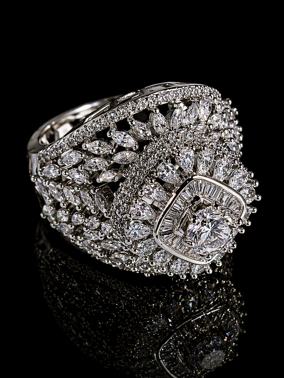 Elegant diamond ring with intricate design 
