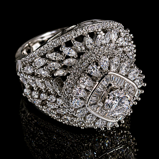 Elegant diamond ring with intricate design 