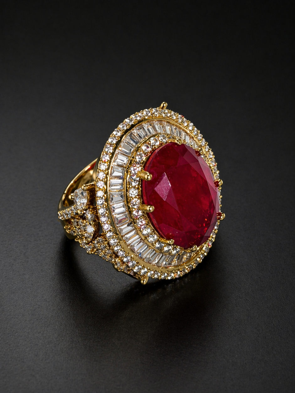 Gold ring with a red gemstone 