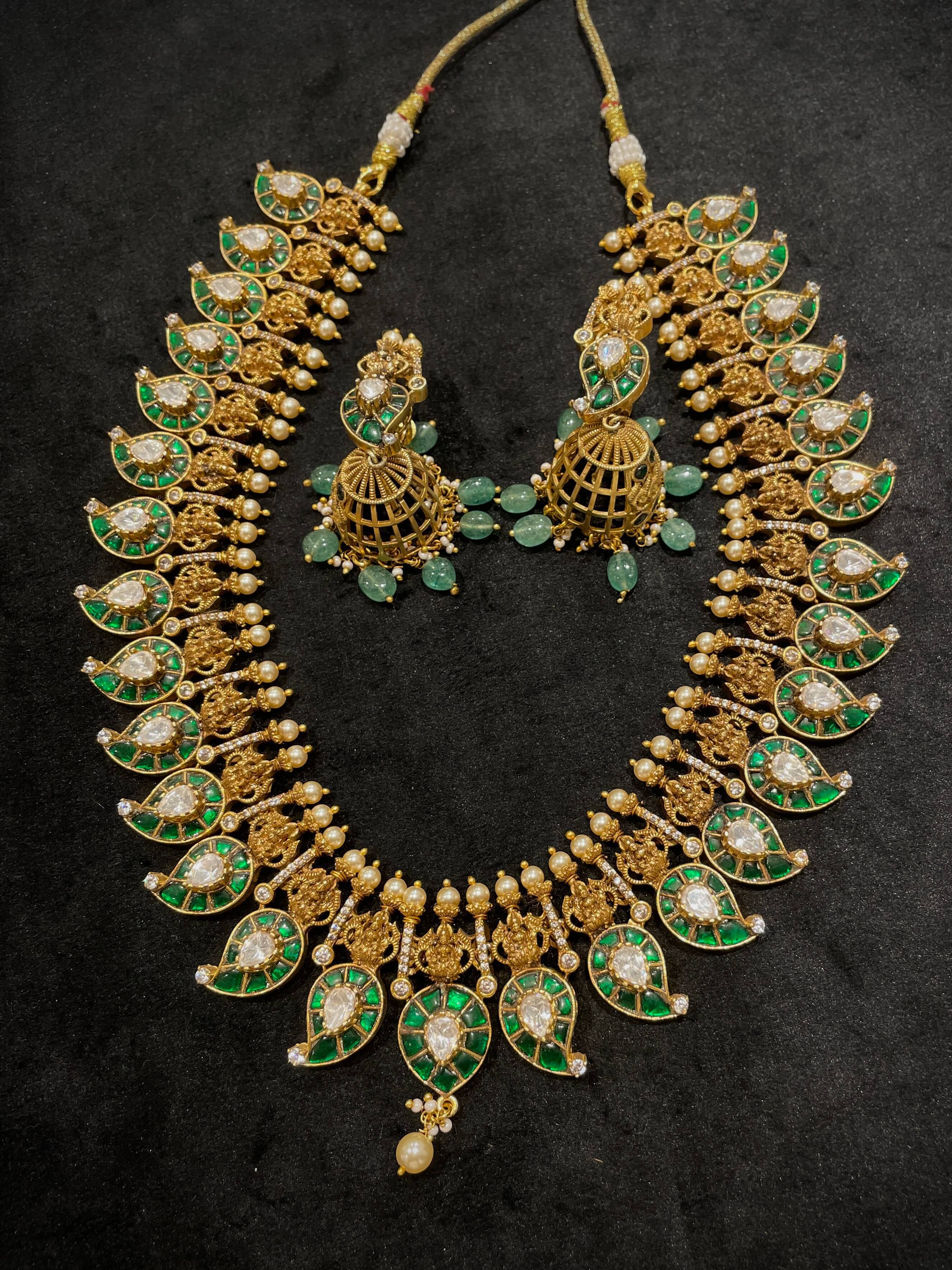Jadau Green Mango Lakshmi Necklace Set