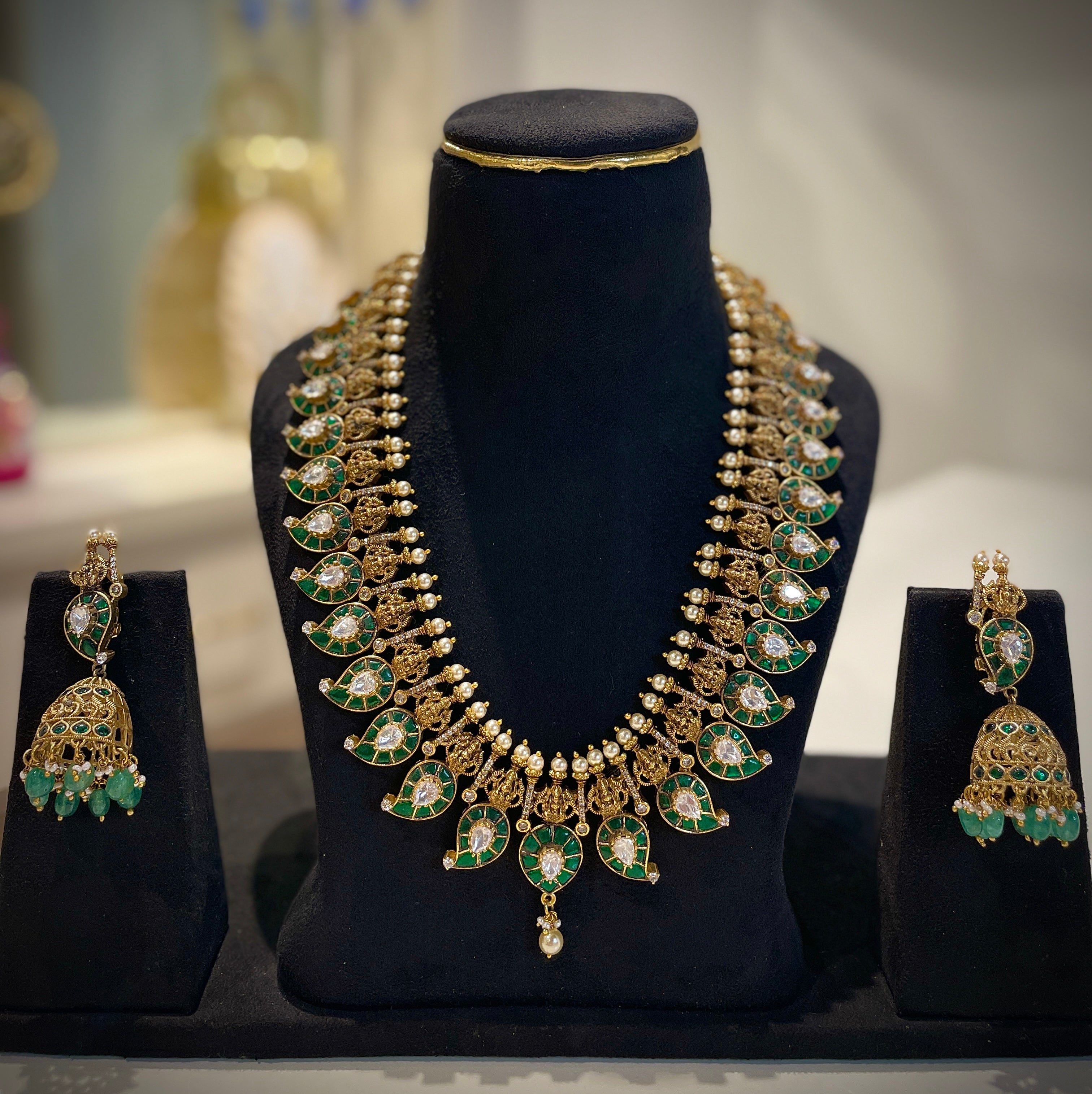 Jadau Green Mango Lakshmi Necklace Set