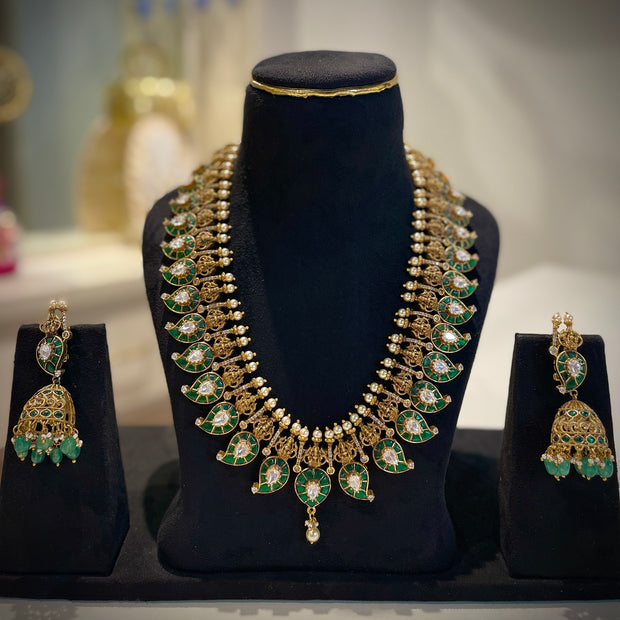 Jadau Green Mango Lakshmi Necklace Set