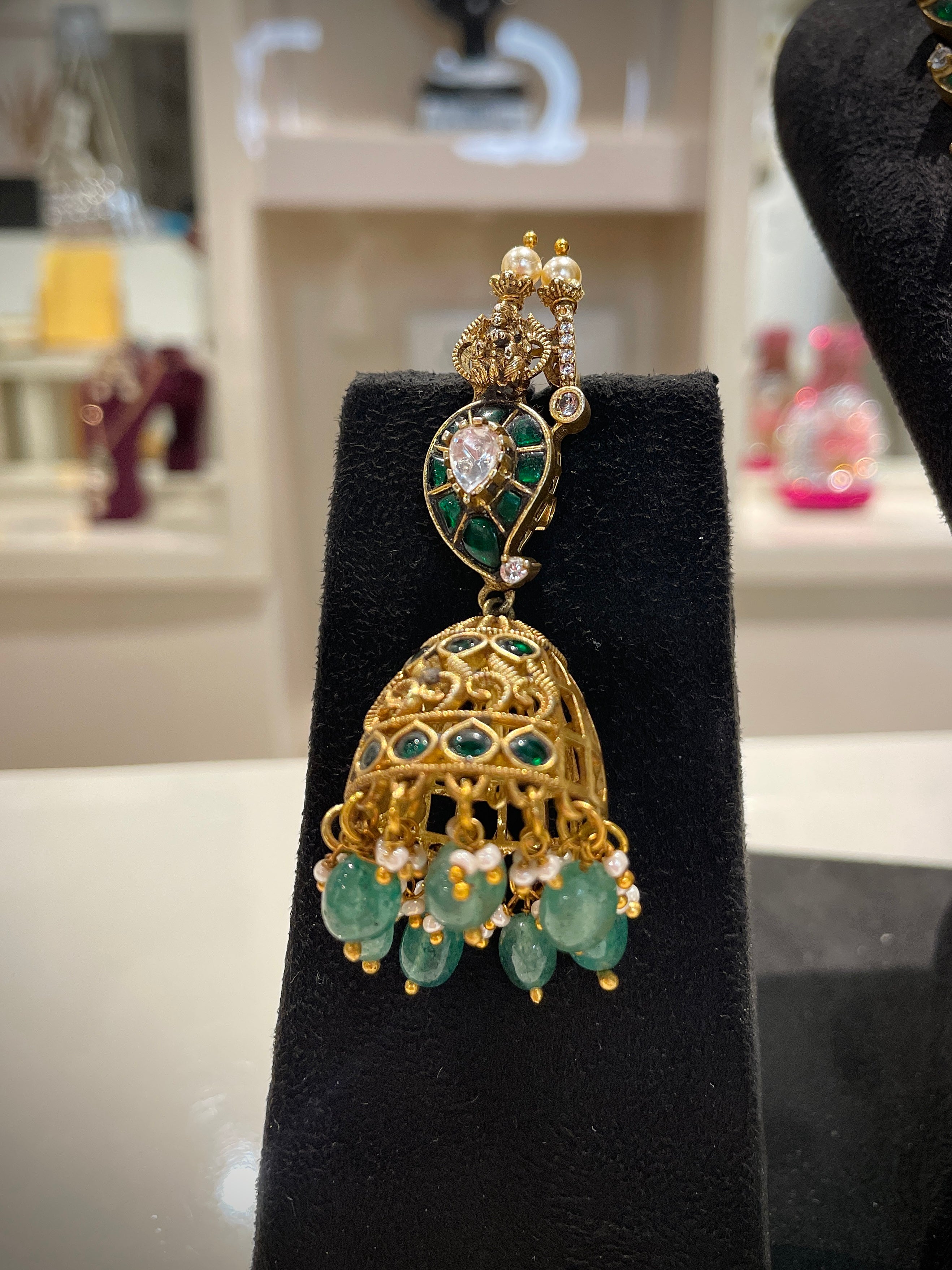 Jadau Green Mango Lakshmi Necklace Set