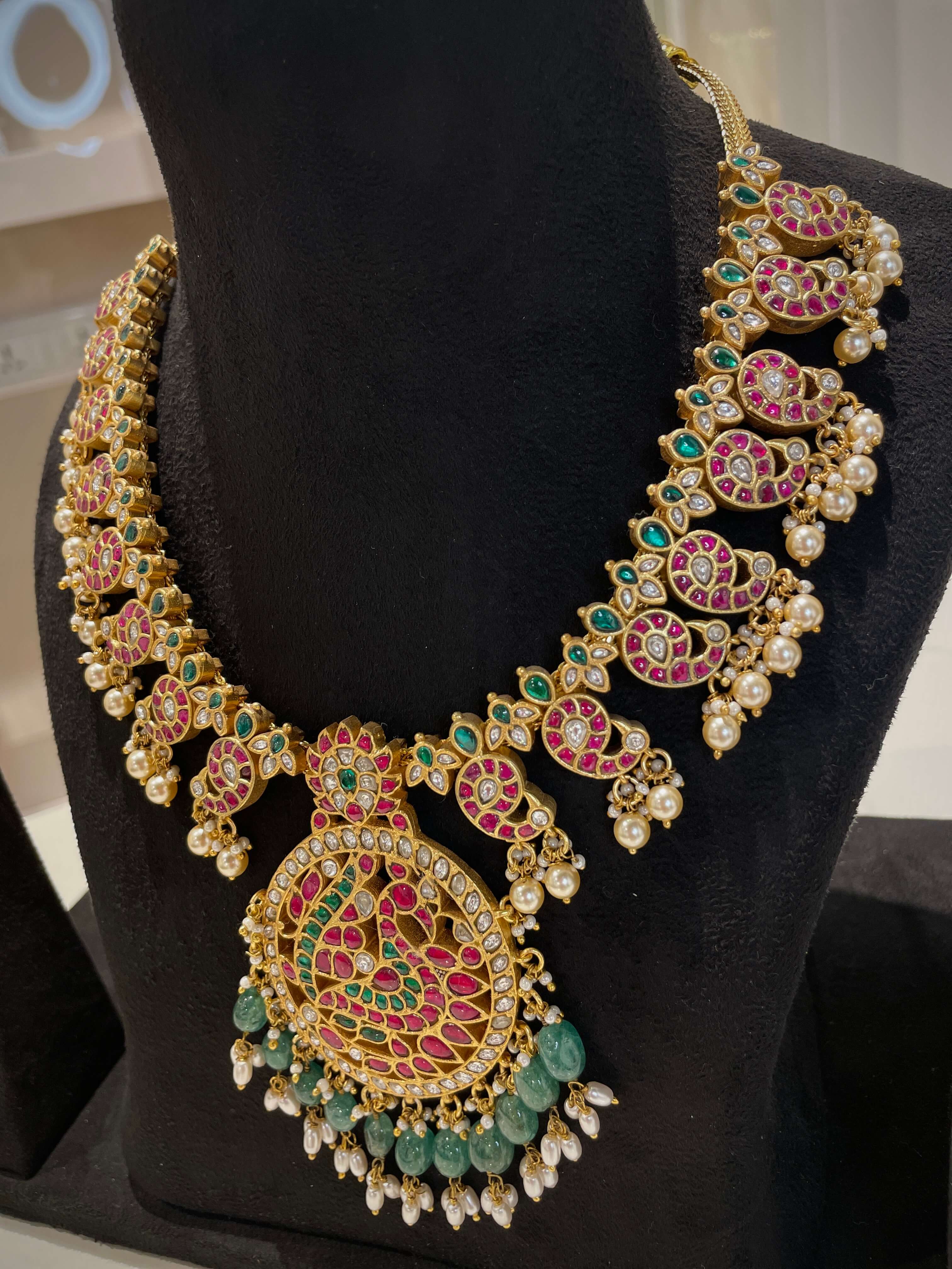 Jadau Peacock Pendant Mango Mala Necklace