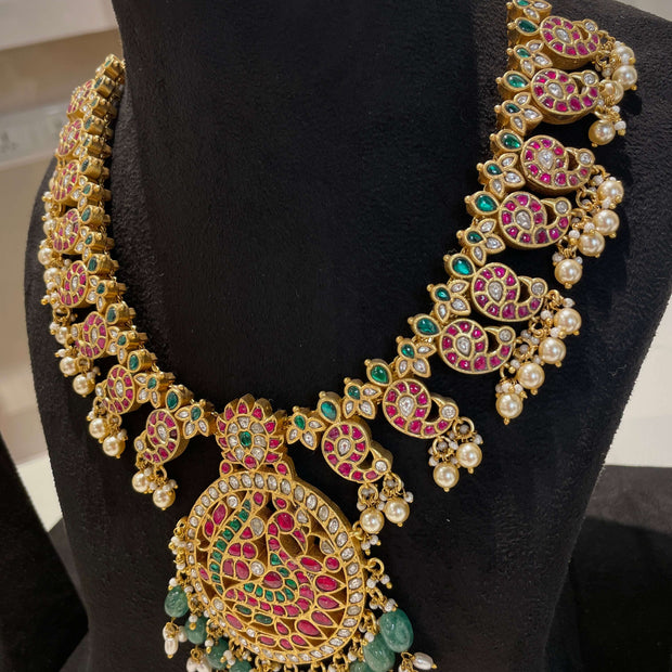 Jadau Peacock Pendant Mango Mala Necklace