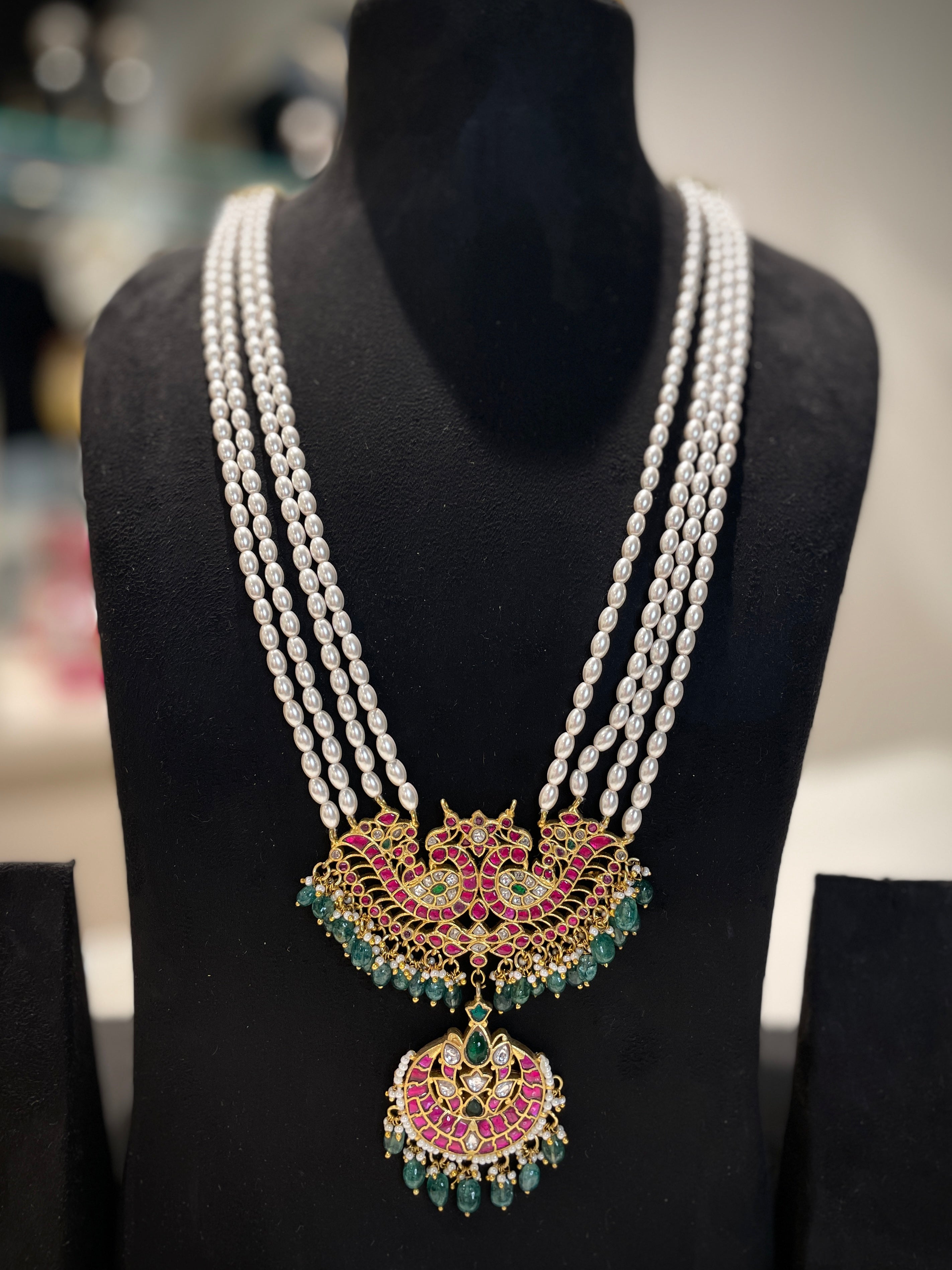 Ruby‑Emerald Jadau Rani Haar Necklace