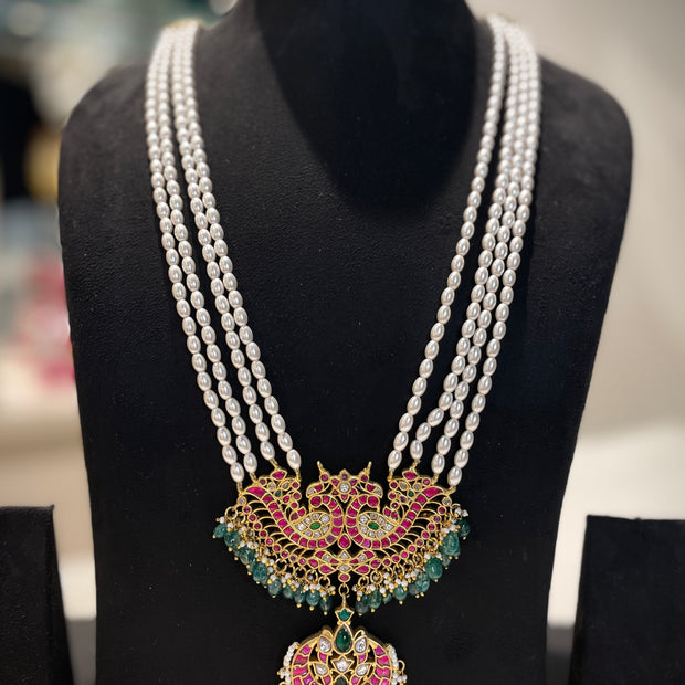 Ruby‑Emerald Jadau Rani Haar Necklace