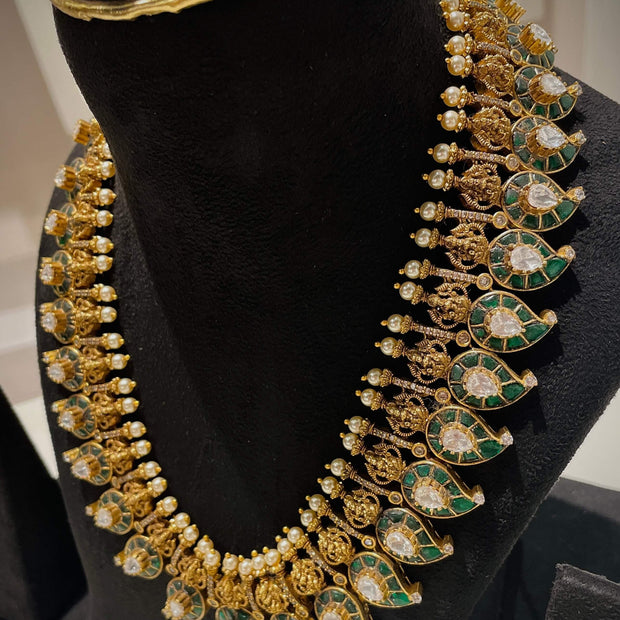 Jadau Green Mango Lakshmi Necklace Set