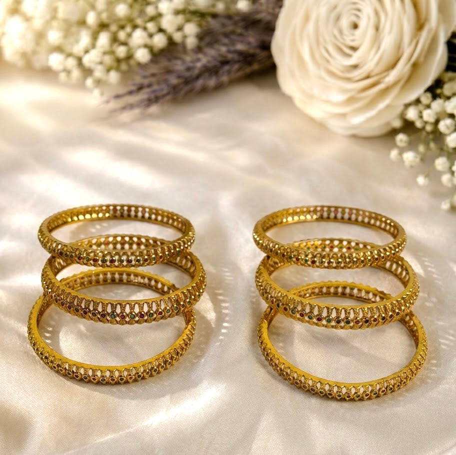 Ethnic Multistone Jaali Cutwork Filigree Bangles (Set Of 6)