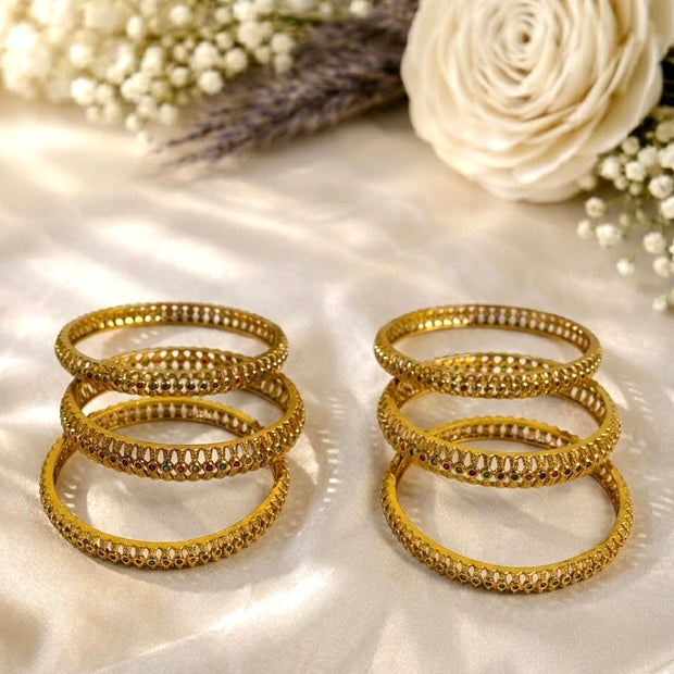 Ethnic Multistone Jaali Cutwork Filigree Bangles (Set Of 6)