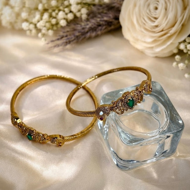 CZ Floral Centre Stone Twisted Rope Bangles