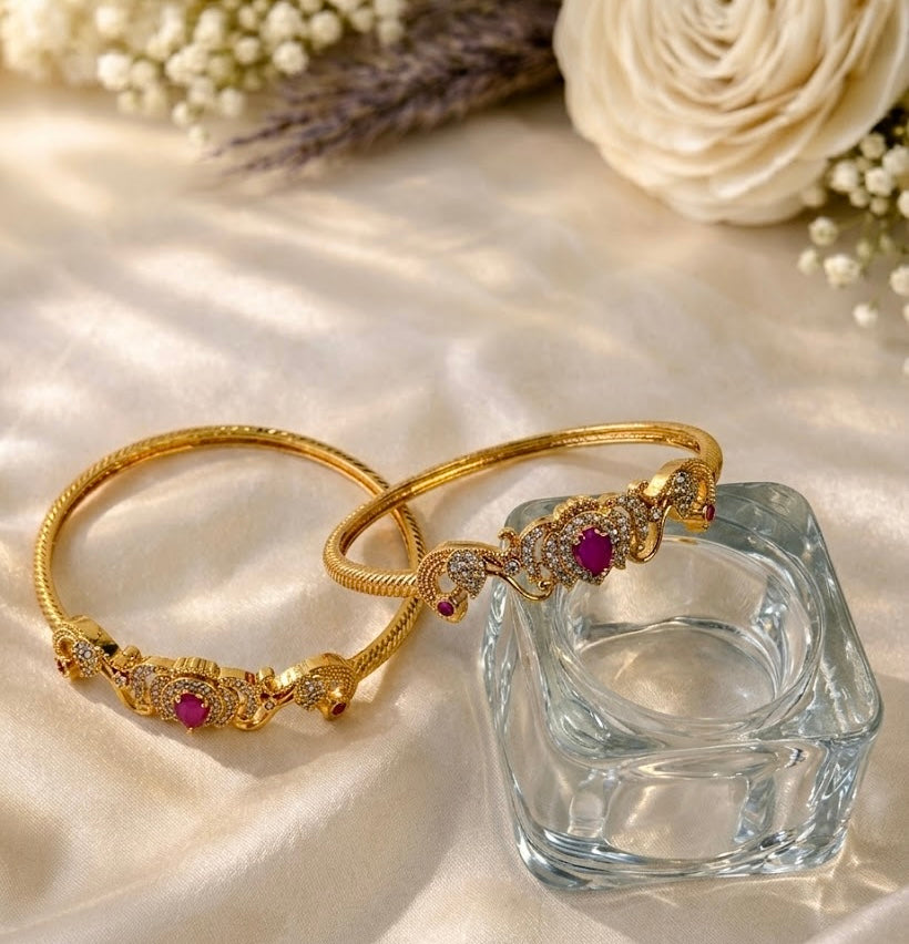 CZ Floral Centre Stone Twisted Rope Bangles