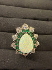 White Opal & Green Stone Halo Ring