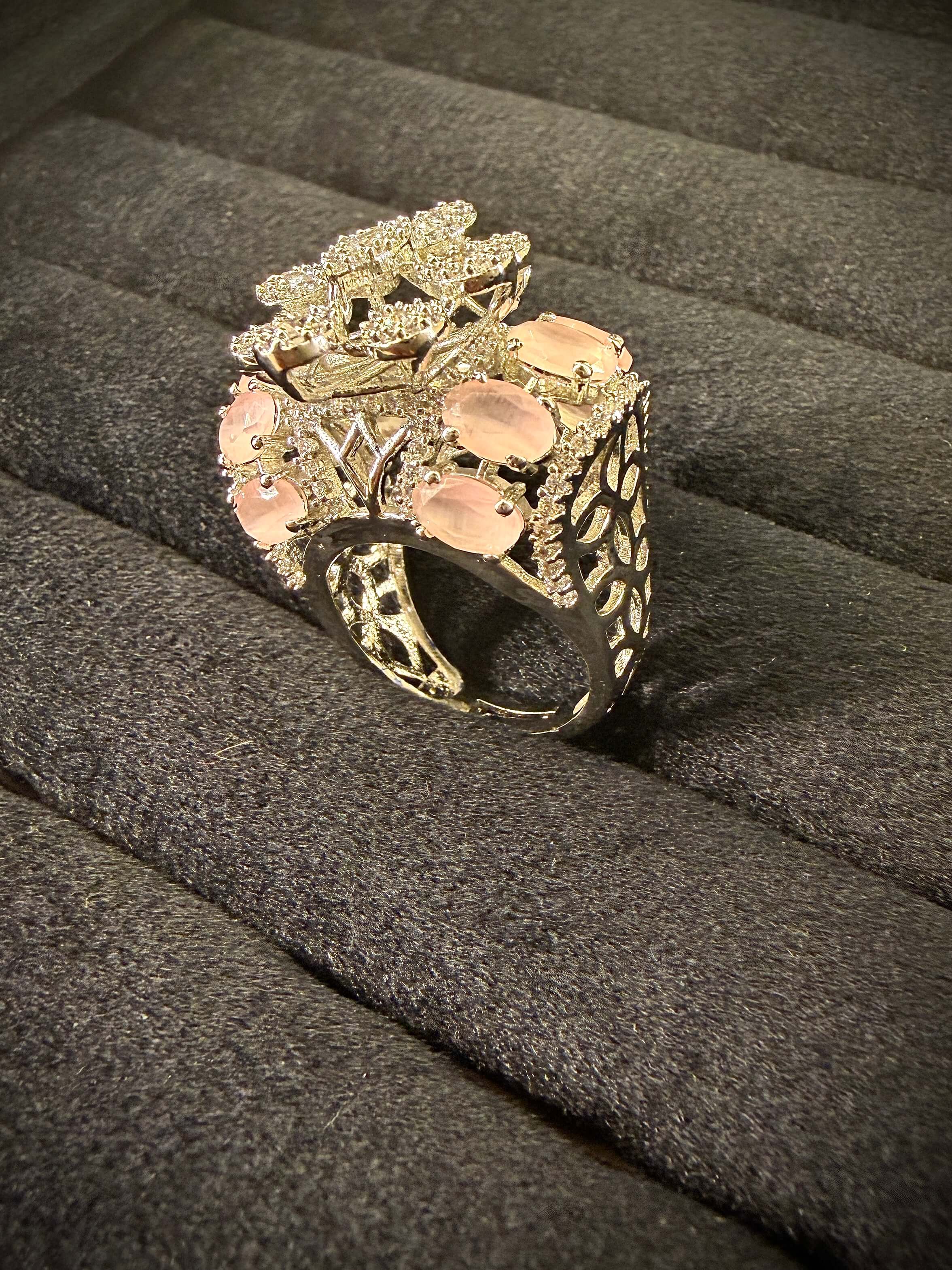 Royal Floral Pink And White Ring