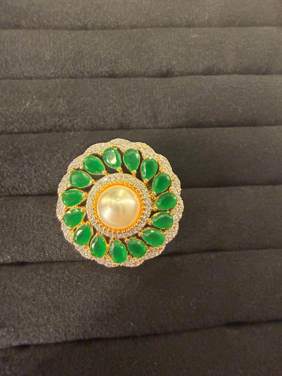 Emerald Pearl Floral Royale Ring