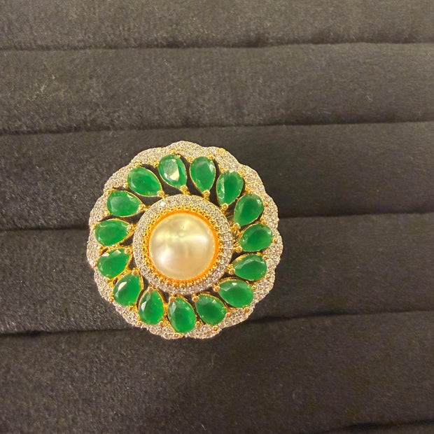 Emerald Pearl Floral Royale Ring