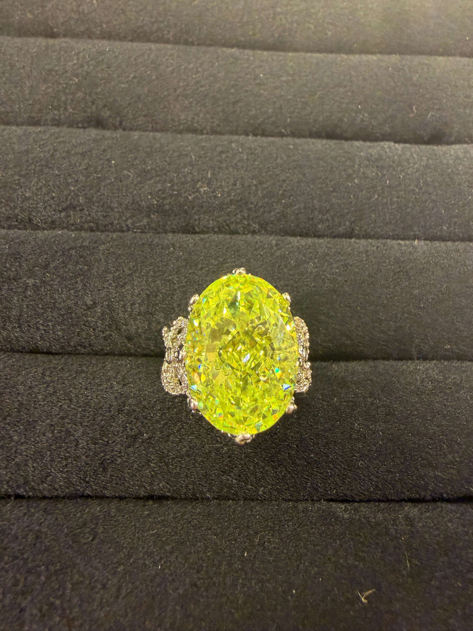 Royal Neon Yellow Oval Cocktail Ring