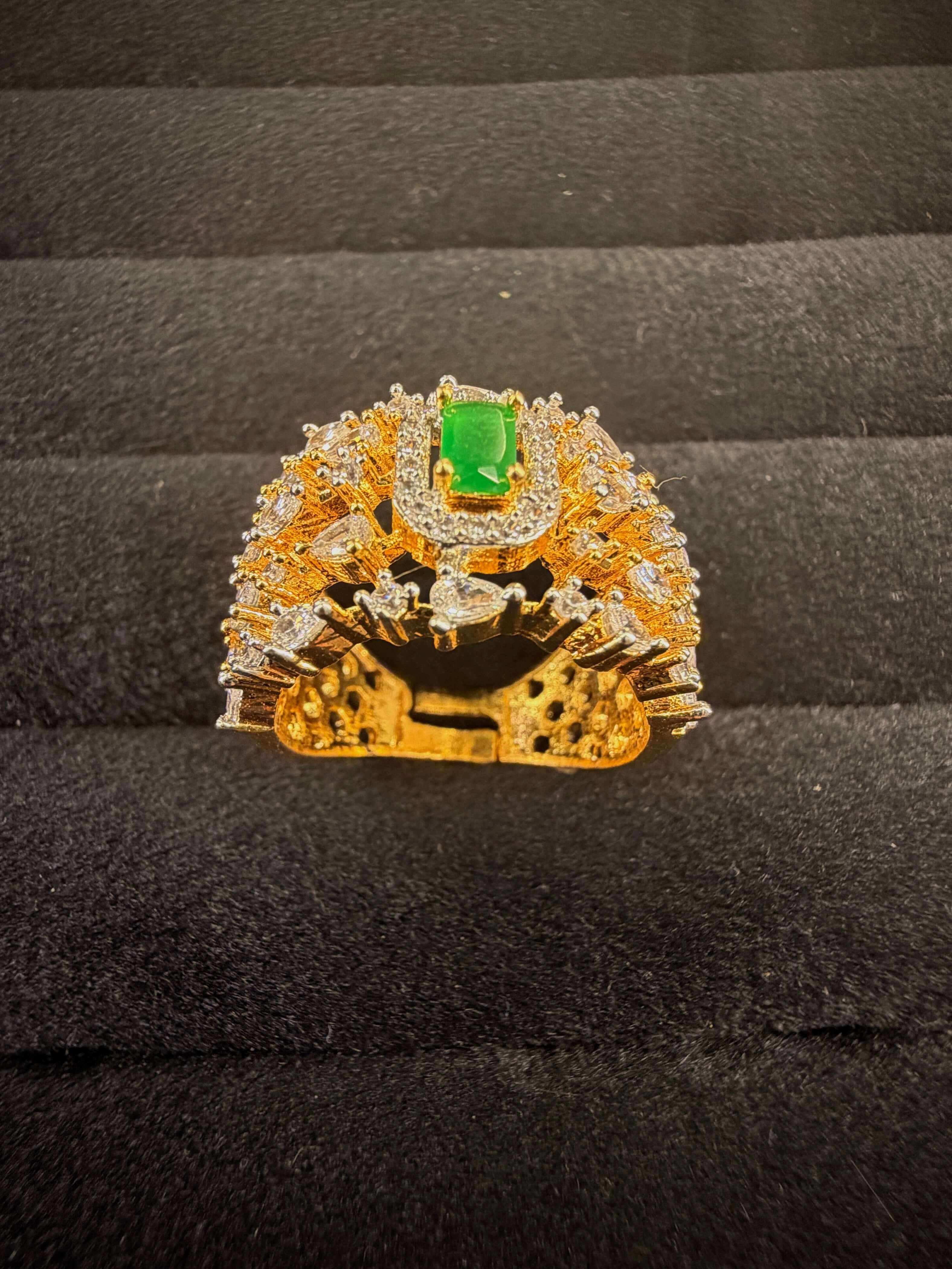 Green & White Center Stone Halo Ring