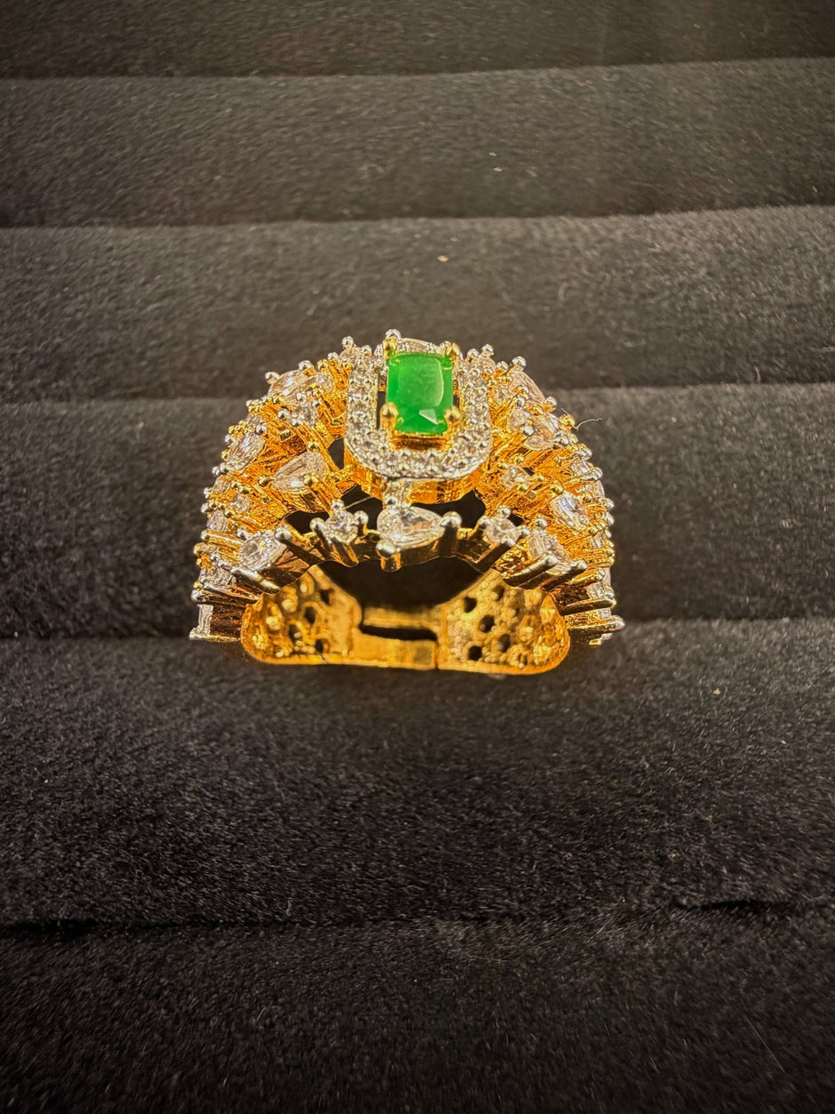 Green & White Center Stone Halo Ring