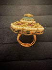 Royal Red Green Floral Kundan Ring