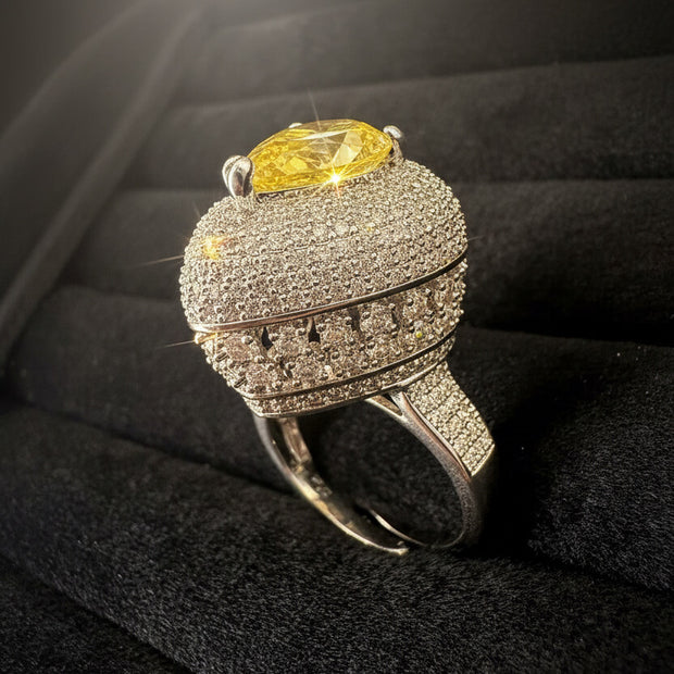 Luxury Yellow Pear Halo Cocktail Ring