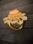 Royal Peach Pink Floral Halo Ring