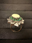 White Opal & Green Stone Halo Ring