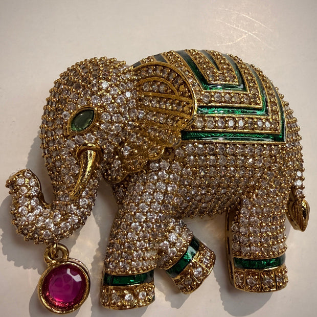 Ruby Elephant Brooch Pendent