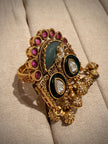 Antique Ruby Red & Green Rajwadi  Ring with Ghungroo