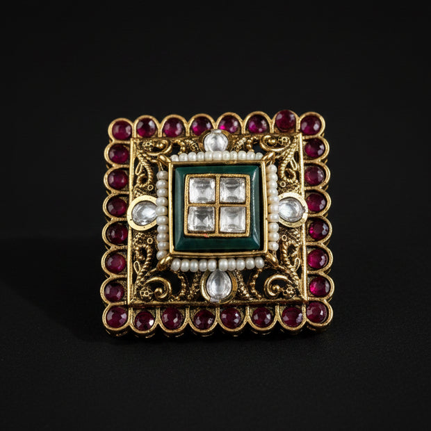 Royal Ruby & Emerald Kundan Ring