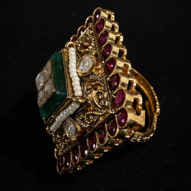 Royal Ruby & Emerald Kundan Ring