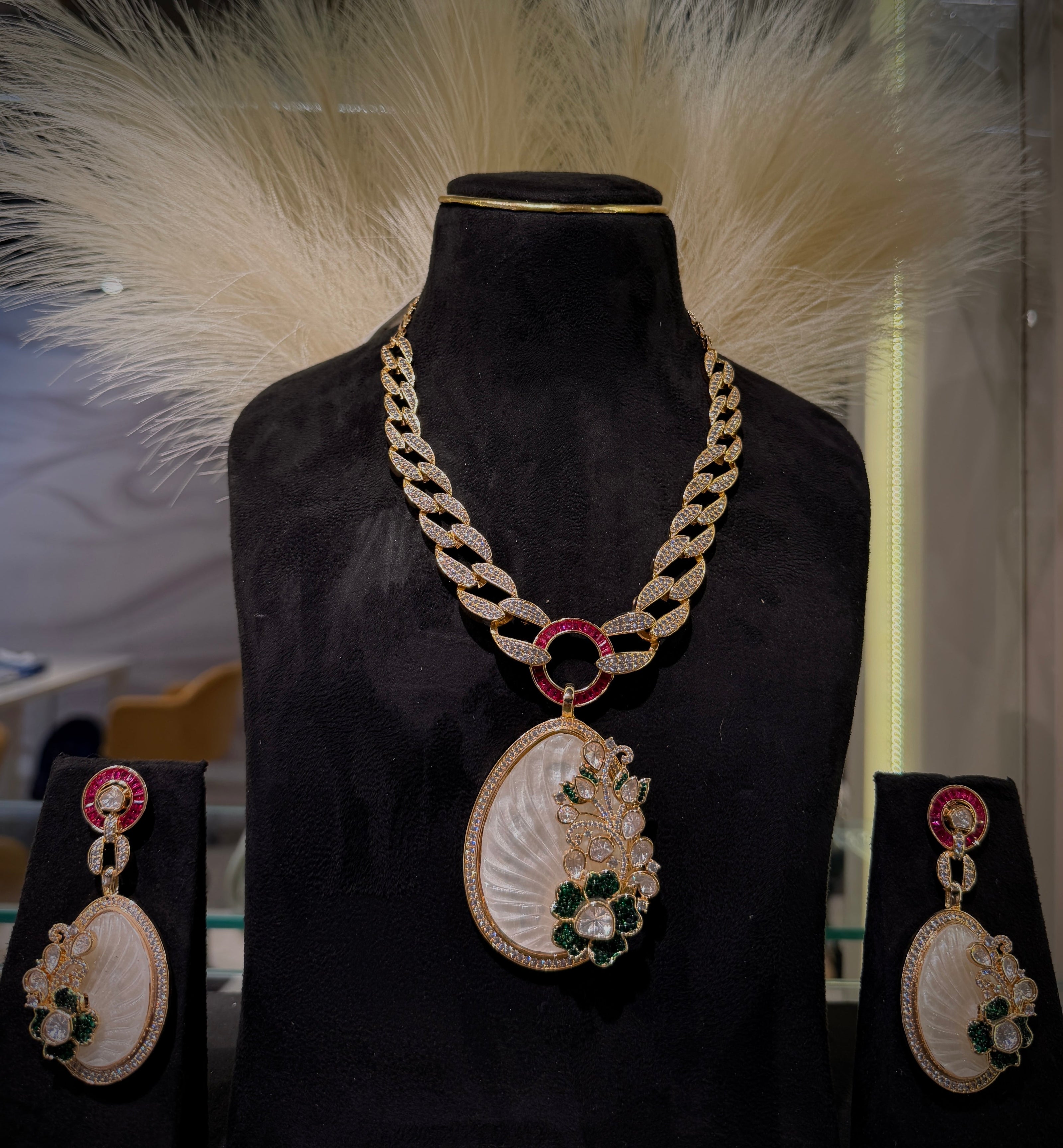 Aristocratic Mother of Pearl Statement Necklace Set