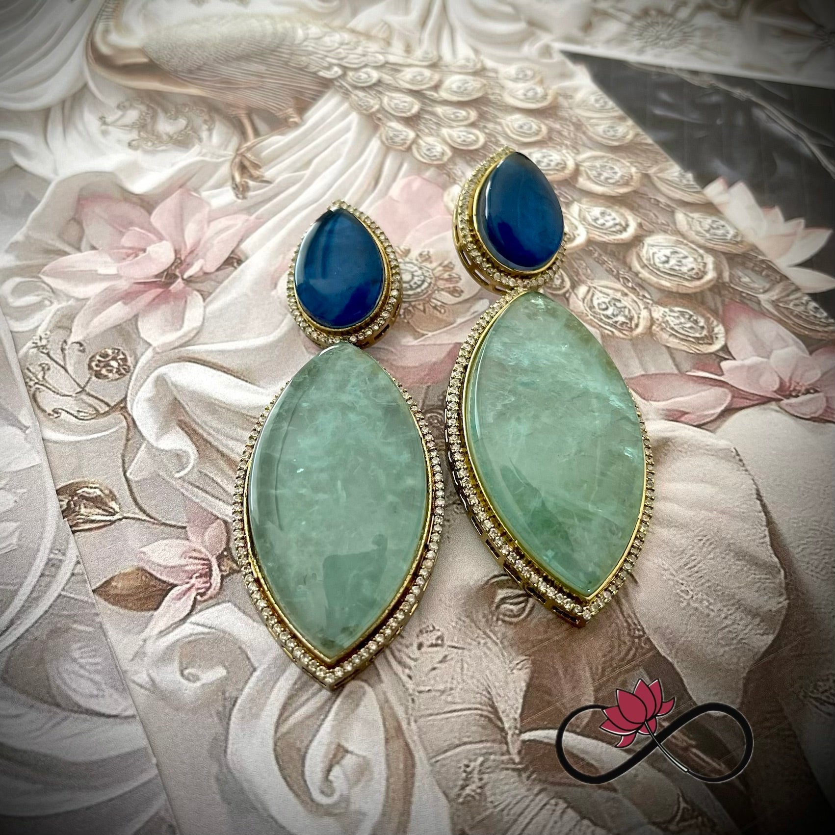 Royal Blue & Mint Marquise Doublet Dangler Earrings Set