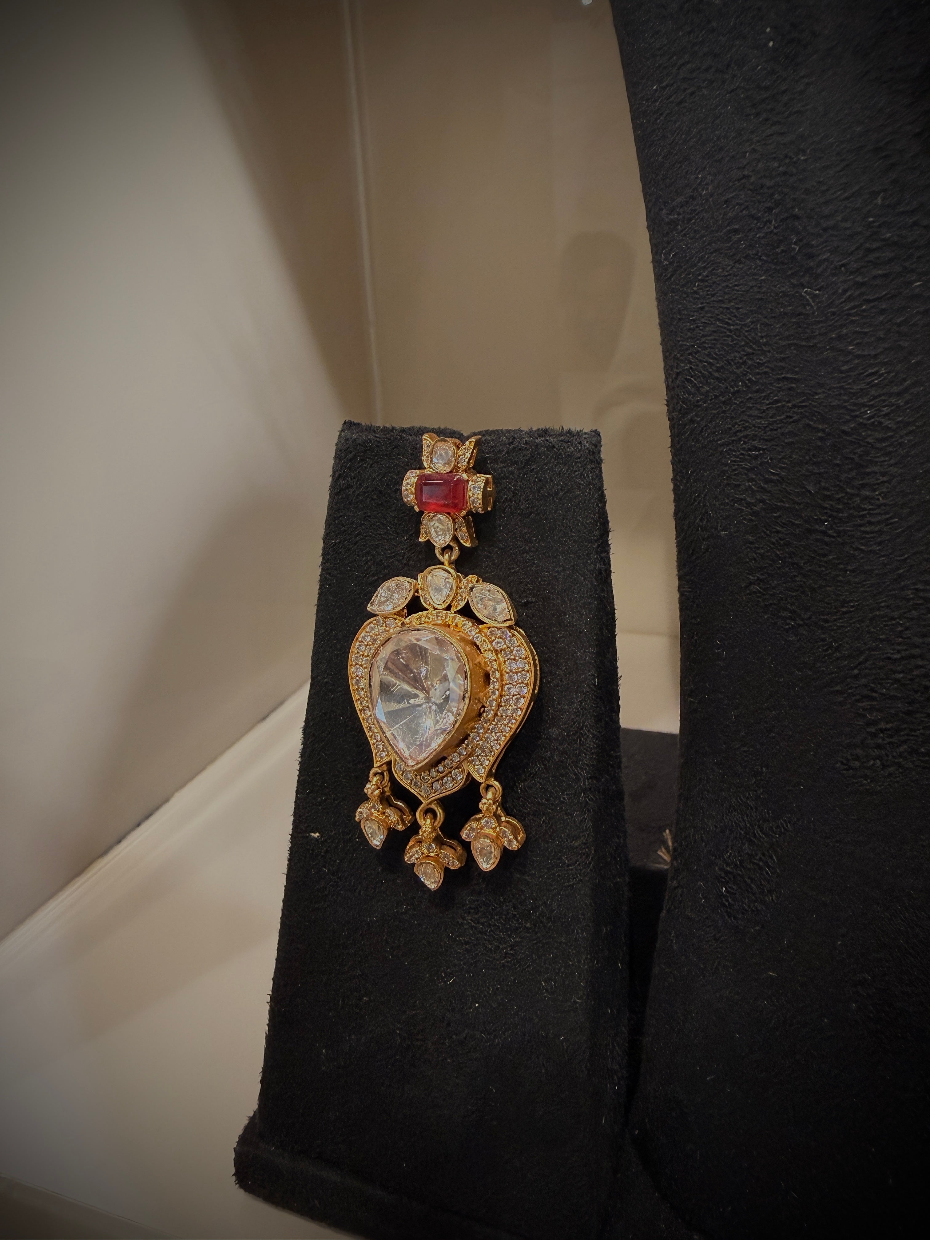 Regal Ruby Polki Double‑Layer Haar Necklace Set