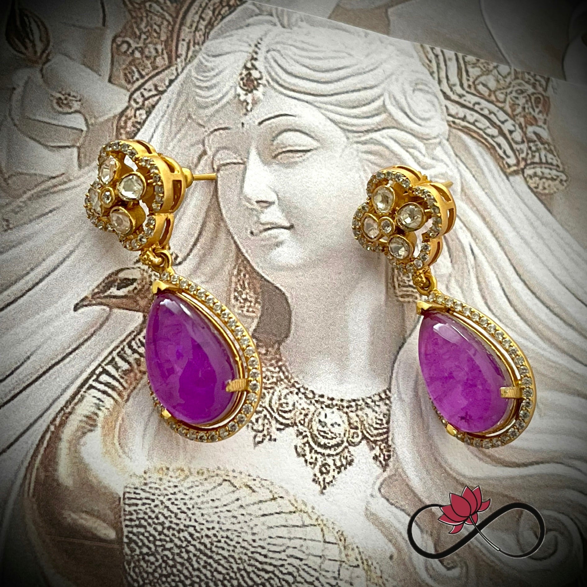 Moissanite Magenta Tear Drop Earring