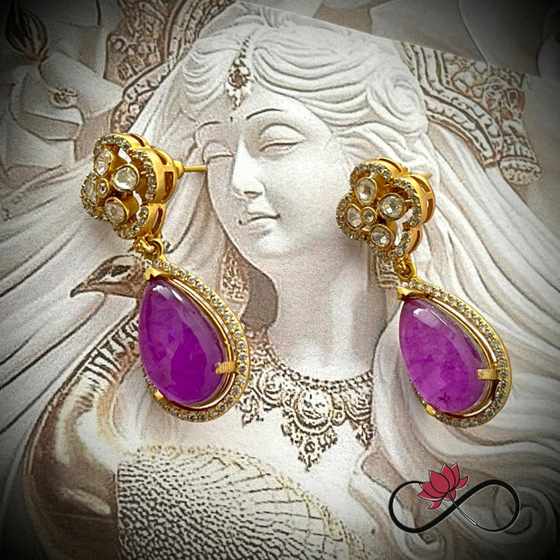 Moissanite Magenta Tear Drop Earring