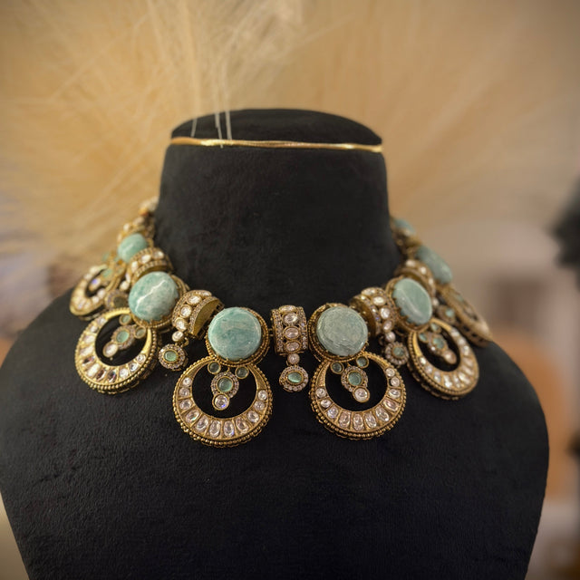 Chandbali Turquoise Polki Choker Set