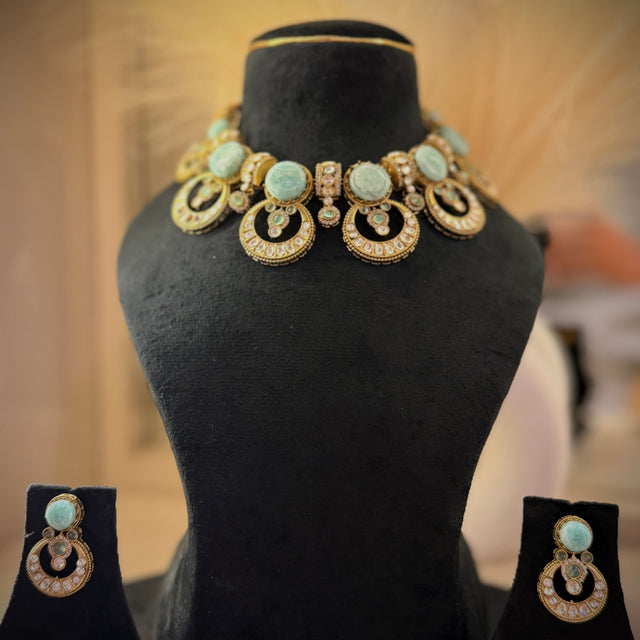 Chandbali Turquoise Polki Choker Set