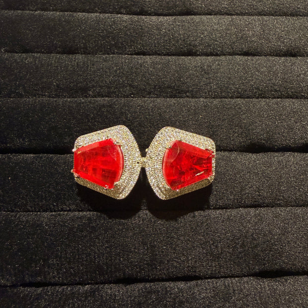 Luxe Geometric Stone Double Finger Ring