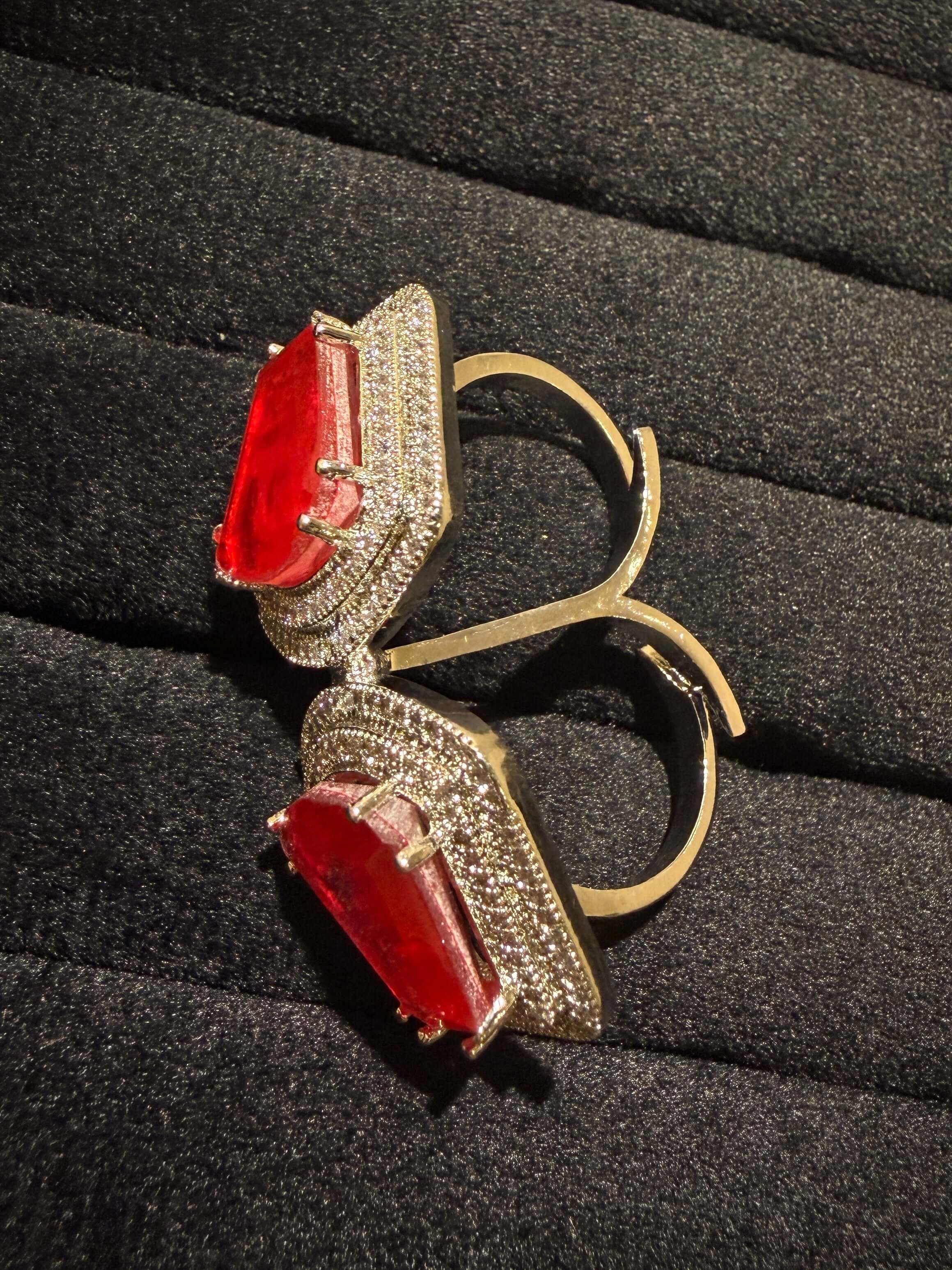 Luxe Geometric Stone Double Finger Ring
