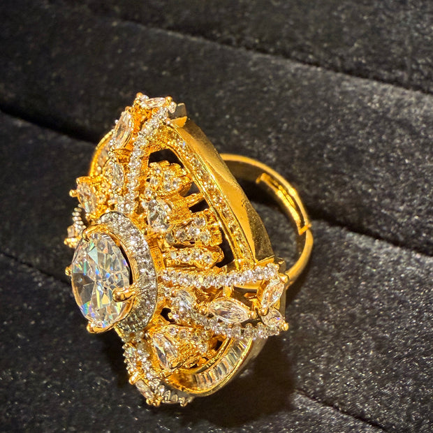 Grand Sunburst Halo Cocktail Ring