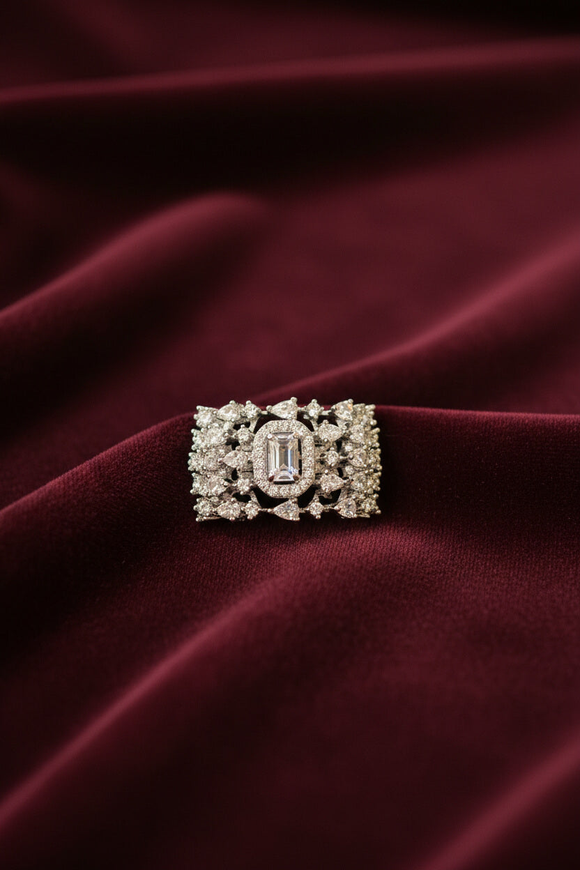 Green & White Center Stone Halo Ring