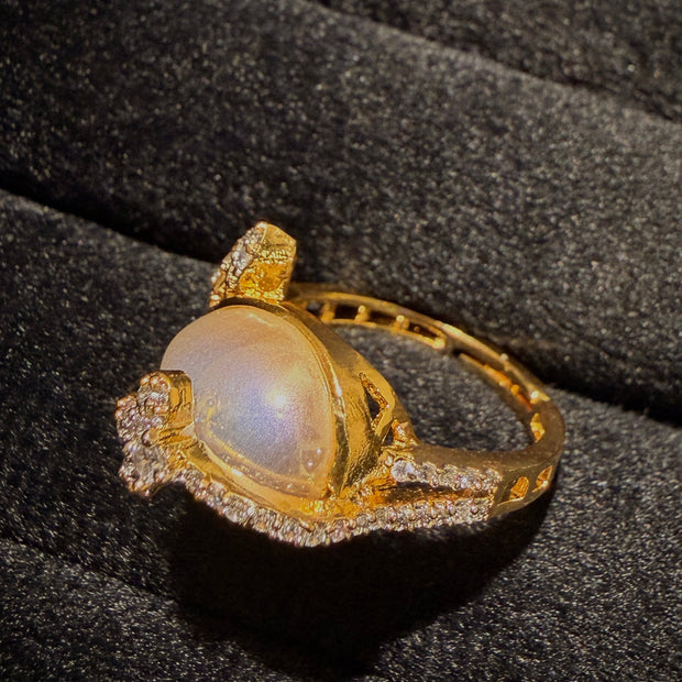 Pearl‑Glow Floral Couture Ring