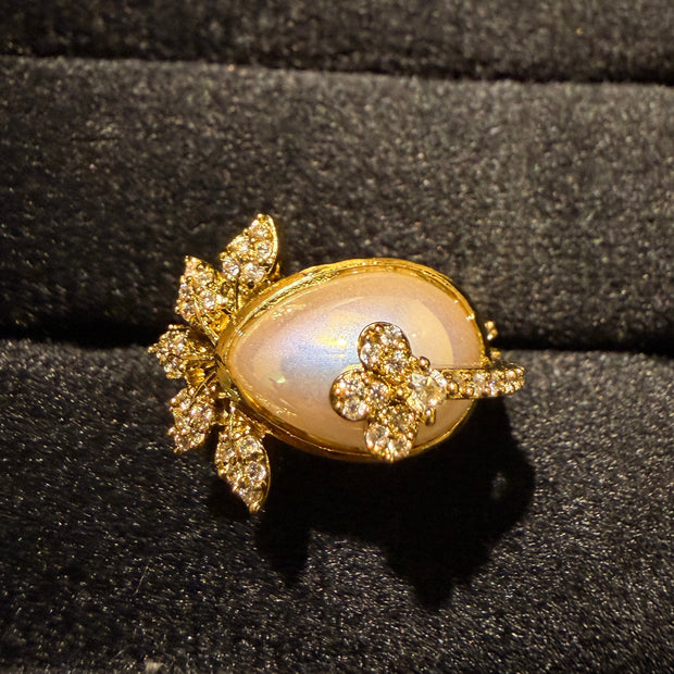 Pearl‑Glow Floral Couture Ring