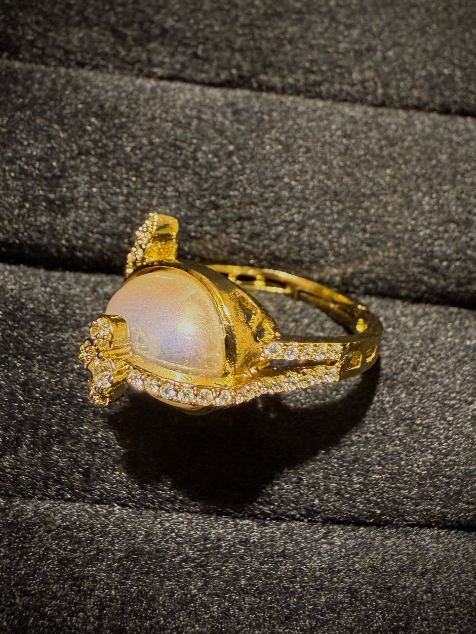 Pearl‑Glow Floral Couture Ring