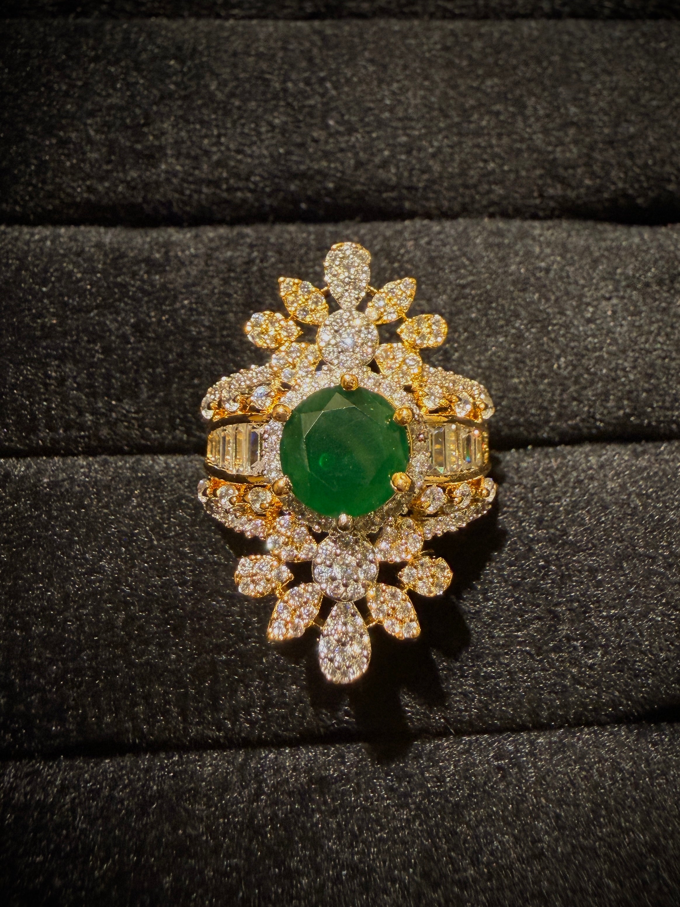 Royal Floral Sunburst Cocktail Halo Ring