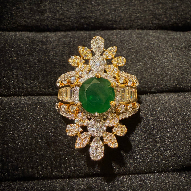 Royal Floral Sunburst Cocktail Halo Ring
