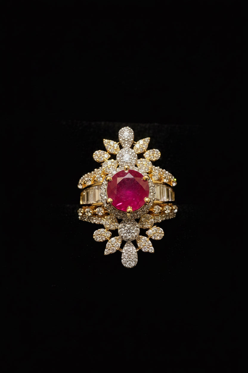 Royal Floral Sunburst Cocktail Halo Ring