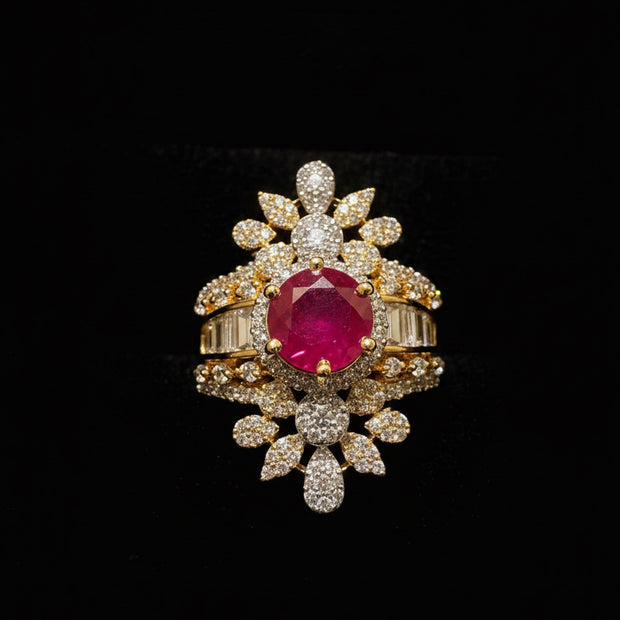 Royal Floral Sunburst Cocktail Halo Ring